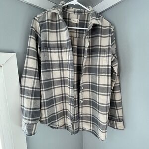 Altar'd State Plaid Flannel Shirt Button Down Gray Cream Pockets Womens Sz Small